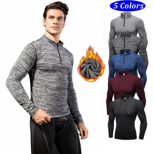 Fitness Mens Long Sleeve Compression Running Thermal Shirt Men Tights Bodybuilding Jersey Football Polo Shirt Gym Clothing