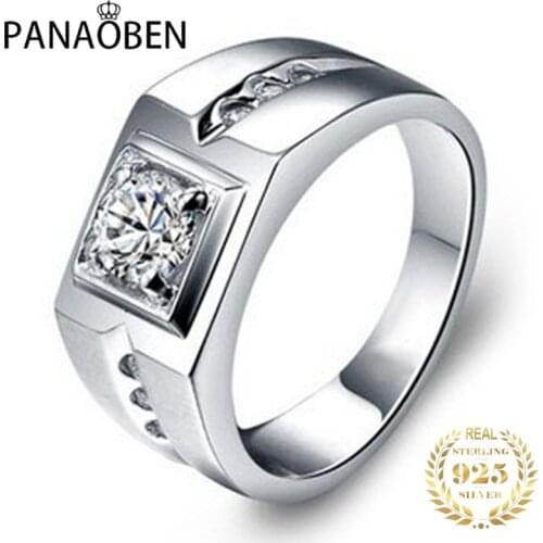 Real 925 Sterling Silver Mens Ring Luxury Platinum Big Diamond Engagement Wedding Party Classic Trendy Gift Exquisite Elegant