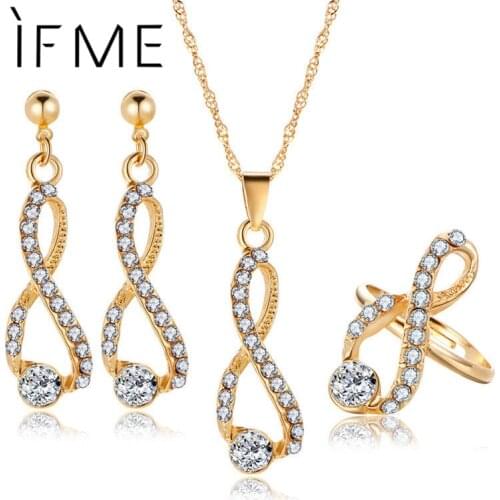 IF ME Charm Bridal Crystal Jewelry Set for Women Infinity Long Pendant Necklace Drop Earrings Gold Color Wedding Jewelry Gift