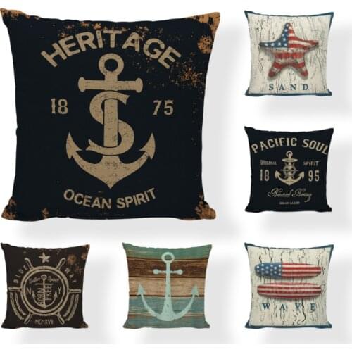 Marine Series Cushion Cover Sugar Skull Seafood Menu Linen Cotton Nautical Home Decor Sofa Bench Seats Anchor Throw Pillow Cases