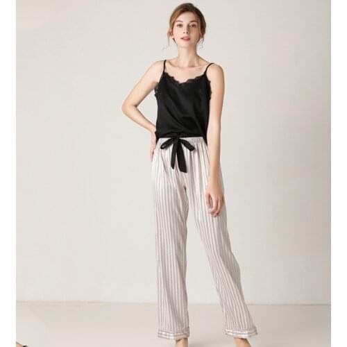 2021 New Women Two-piece Satin Pajamas Tank Top and Long Pants Women Sleepwear Ladies Home Wear