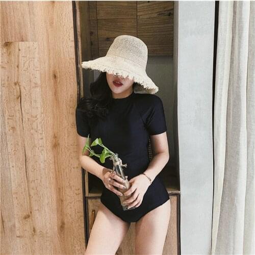 2021 New Korean Style Women Solid One Piece Swimwear Bathing Suit Swimming Beachwear Monokini Ladies Swimsuit Wear Bodysuit