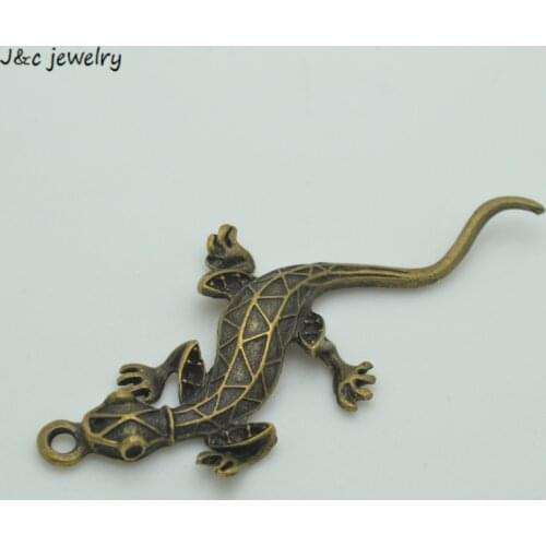 Wholesale 4 Pcs metal Antique Bronze color gecko Charms pendant fit European bracelet made diy Pendant Jewelry Findings D9244