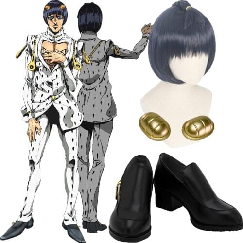 JoJos Bizarre Adventure Bruno Bucciarati Cosplay wig Boots Shoes Black Men Costume Customized Accessories Gold headdress suit