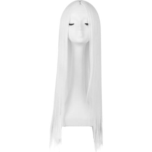 Fei-Show Costume Wig Synthetic Heat Resistant Fiber Long Straight White Hair Halloween Carnival Cos-play Events Women Hairpiece