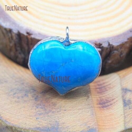 Semi Precious Stone Turquoises Howlite Pendant Heart Stone Pendant Silver Plated Pendant PM27315