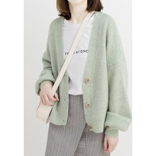 Casual Sweaters Cardigan Women Autumn Winter V Neck Single Breasted Loose Sweaters Sweet Green Pink Long Sleeve Knitting Tops