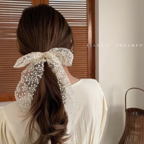 Net yarn simple temperament bow knot hair band hair rope pearl rubber band hair ring female head flower jewelry head rope