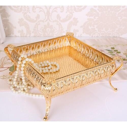 Luxury European Style Metal Tray Home Decoration Tableware Storage Fruit Tray Snack Holder Hotel Decor Jewelry Holder Organizer