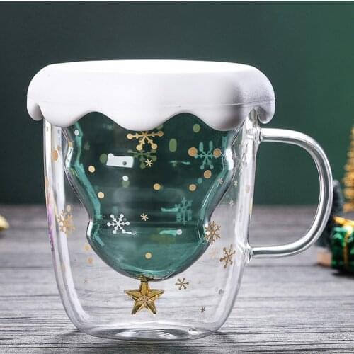 Christmas Cup Transparent Double Anti-Scalding Glass Christmas Tree Star Cup Coffee Cup Milk Juice Cup Childrens Christmas Gift