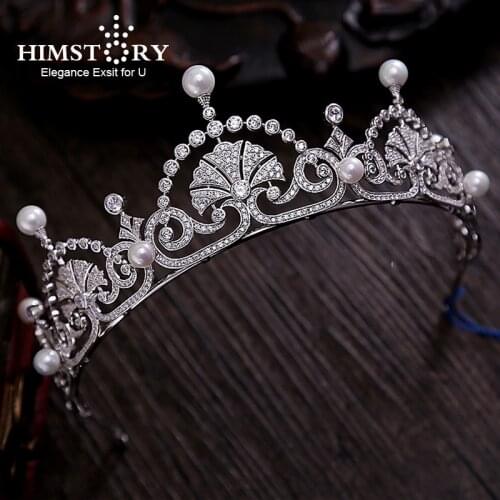 Vintage CZ Royal Princess Wedding Hair Accessories Queen Brides Tiara Crown Zircon Crystal White Bridal Hairbands Hair Jewelry