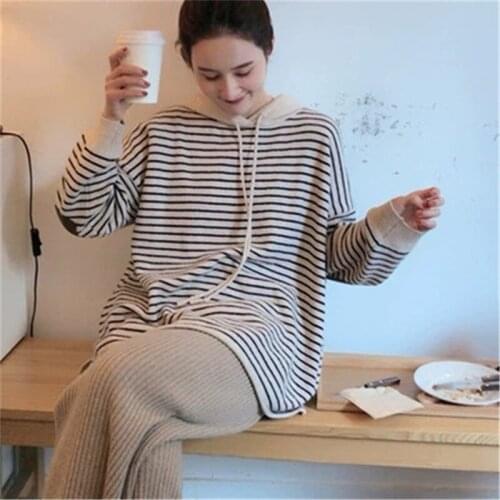 Korean style pure cashmere knit women fashion striped hooded loose pullover sweater S-XL retail wholesale