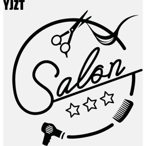 YJZT 13.4CM*13.9CM Beauty Hair Salon Scissors Hairbrush Vinyl Motorcycle Car Sticker C22-0144