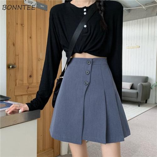 Skirts Women Stylish Casual Loose All-match High Waist Spring Summer Solid Button Irregular Student Abdomen Fashionable Ulzzang