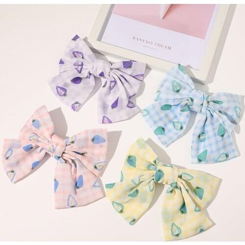 Kawaii Korean Fashion Big Hair Bows Cute Strawberry Pattern Hairpins Metal Barrette Oversized Bow Knot Hairgrips