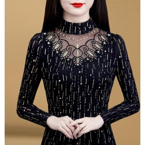Women Blouse Lace Womens Autumn Winter Long Sleeve St Collar Top Blouse Shirts Ropa De Mujer