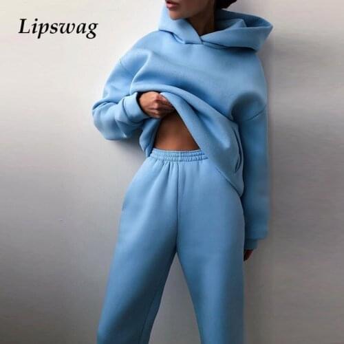 Autumn Winter Women 2 Piece Set Casual Hooded Pullover Sweatshirt And Elastic Waist Pants Outfit Sportswear Lady Tracksuit Suits