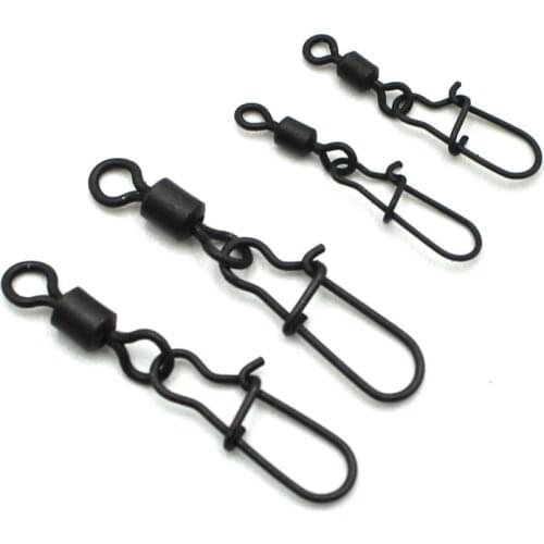 20Pcs Matte Black Carp Fishing Rolling Swivels Snap Pins Fishing Connector Pin Bearing Tackle Rolling Swivel Hook Snap Accessory