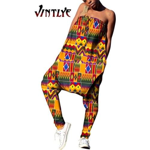 2021 African Style Women Clothes Ankara Fabric Floral Printed Rompers Hip Hop Lady Costume Sexy Jumpsuits Sport Club Wear WY093