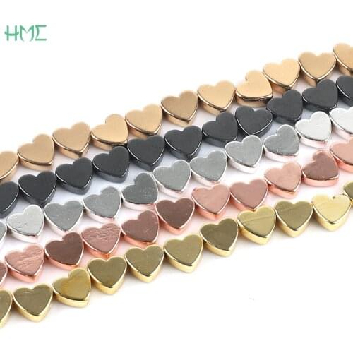 67pcs 5x6mm Natural Stone Beads Heart Rose Gold Black Hematite Stone Spacer Beads for Jewelry Making DIY Bracelet Necklace Charm