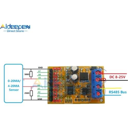 7 Channel 5V 10V Analog Voltage Acquisition Sampler RS485 ModBus RTU Module For PLC Oscilloscope ADC 4-20ma Sensor