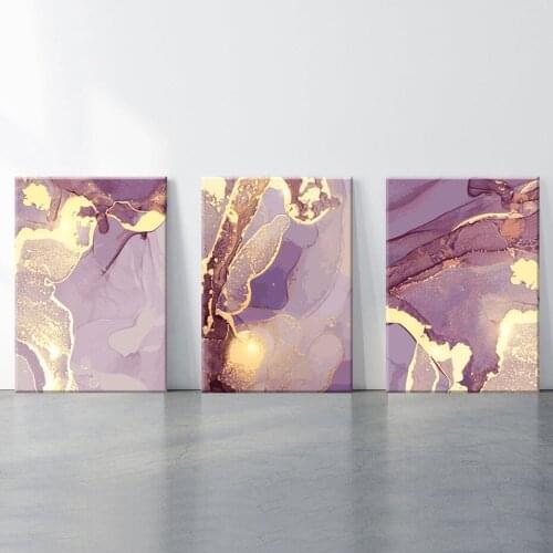 Abstract Pink Purple Marble Canvas Prints Nordic Wall Art Luxurious Sprinkle Gold Canvas Painting for Living Room Hoom Decor