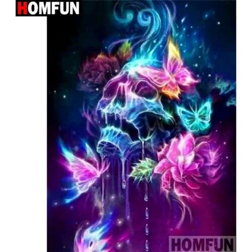 HOMFUN Full Square/Round Drill 5D DIY Diamond Painting "Flower skull" 3D Diamond Embroidery Cross Stitch Home Decor A19303