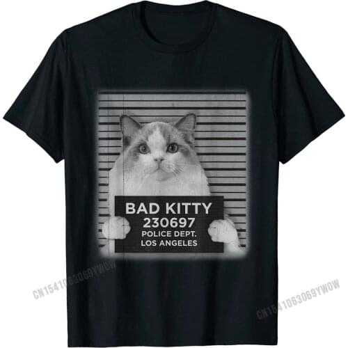 Bad Kitty Mug Shot Funny Ragdoll Cat Lover Gift T-Shirt Classic 3D Printed Tops Shirt High Quality Cotton Mens T Shirt