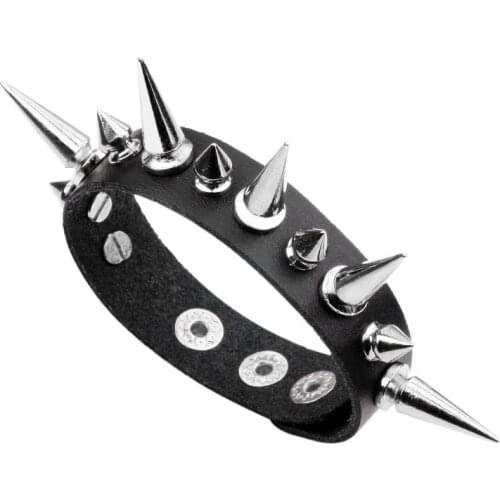 Kirykle Punk Rock Street Snap Fashion Punk Metal Rivet Genuine leather Bracelet Wide Leather Spike Bracelet