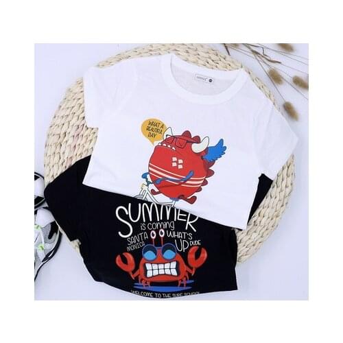 Baby Clothes 2021 Summer New Korean Choldrens Boys Print T Shirt Kids Casual Top Tees Toddler Letter Print Tee Shirts Outwear