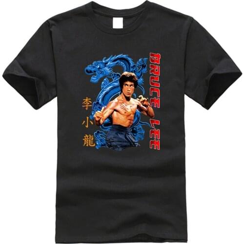 Fashion Bruce Lee Blue Dragon Kung Fu Martial Art T-Shirt Summer Cotton Short Sleeve O-Neck Mens T Shirt New S-3XL
