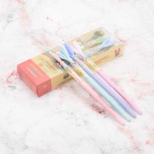 A box of stationery rabbit ear style gel pen, cartoon 12 color brick stone pen