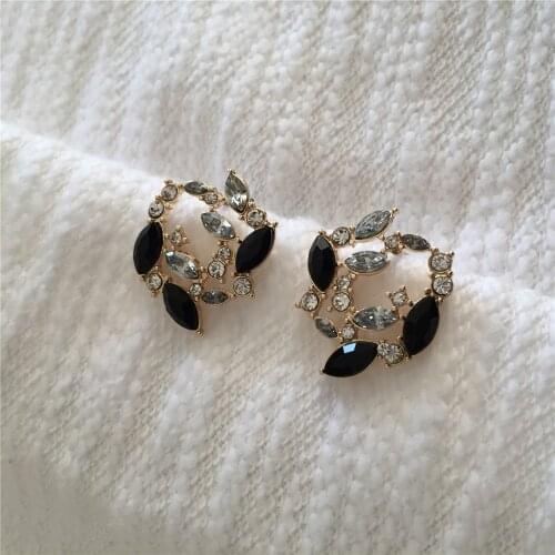 Dainty Casual Gold Color with Clear Black Stone Mixted Irregular Stud Earrings For Women Girl Lady Gift Ear Decoration