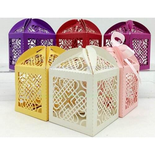 Creative Chinese Knot Wedding Candy Box Laser Cutting Gift Box Chocolate Carton Wedding Decoration Supplies 50 Pcs 7ZSH132