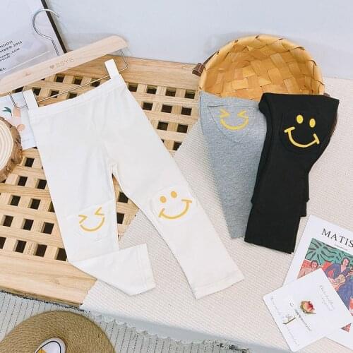 Spring Autumn Kids Girls Leggings Side Happy smiling face Elasticity Children Pants Cotton Skinny Trousers for Girls Leggings