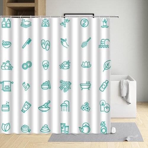 Line Painting Shower Curtain Bathe Animals Horse Sheep Cattle Straw Strawberry Orange Passion Fruit Watermelon Bananas Apples