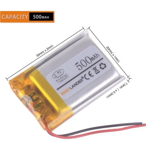 702030 3.7V 500mAh Rechargeable Li-Polymer Li-ion Battery For MP3 MP4 MP5 GPS DVR Bluetooth Speaker toys 691929 072030 652030