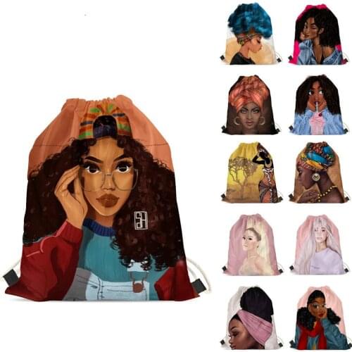 Fashion Sexy African Black Girl Print Drawstrings Bags Women Casual Shopping Bag Soft Art Design Shoulder Backpack
