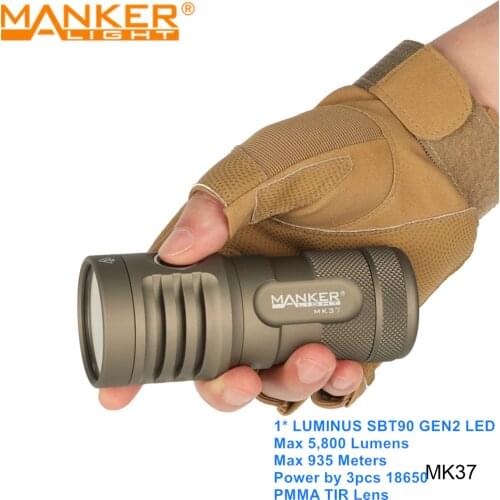 Manker MK37 5,800 Lumens 935 Meters Powerful Outdoor Flashlight SBT90.2 LED 18650 Battery Powered Torch Light with PMMA TIR Lens