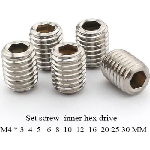 Set screw M4 * 3 4 5 6 8 10 12 16 20 25 Grub Screws Hex Socket Set bolt din916 Stainless Steel Light wire cable tighten