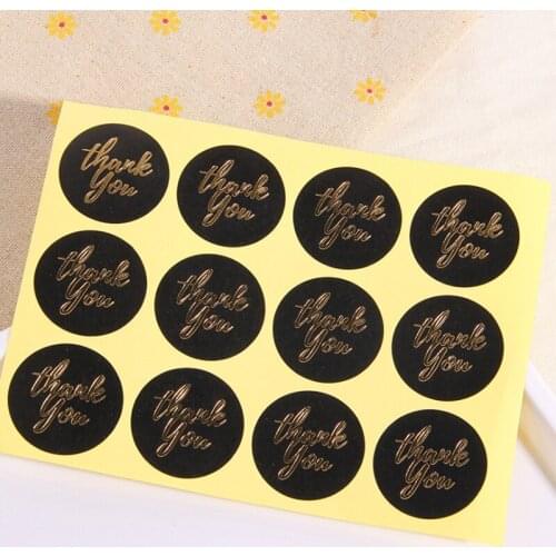 1200pcs/Lot Kawaii Black Round Golden TThank You Seal Paper Stickers Stationery Sticker Stationery School Supplies