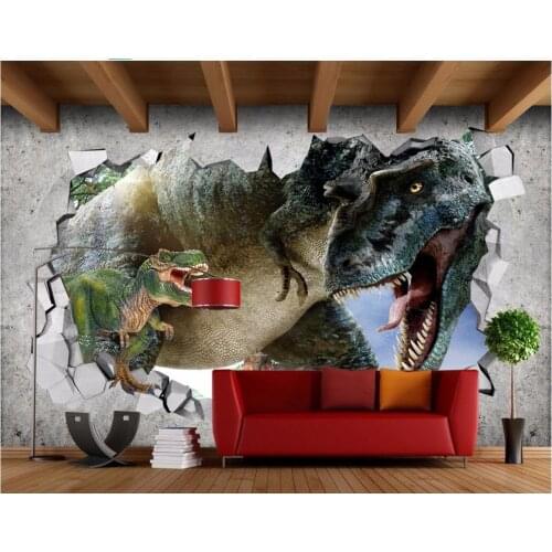 WDBH custom mural 3d photo wallpaper Jurassic dinosaurs with brick wall home decor room 3d wall murals wallpaper for walls 3 d