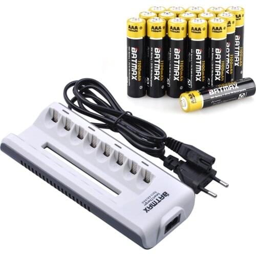 16pCS 1100mAh 1.2V Ni-Mh AAA Rechargeable Battery High Capacity AAA NiMh Batteries + 8Slots AAA AAA Rechargeable Battery Charger