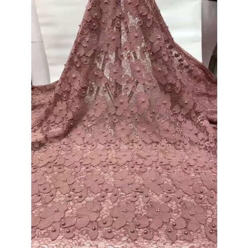 Latest African Laces 2020 Pink Lace Embroidery Lace Fabric Mesh Lace Trim Bridal Lace With Beads For Nigerian Dresses FJ3471
