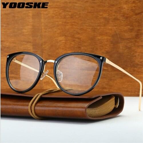 YOOSKE Cat Eye Glasses Frame Women Men Optical Spectacle Frames Retro Metal Oversized Eyeglass Transparent Plain Eyewear