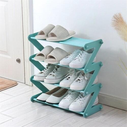 Simple Assembled Shoe Rack Stainless Steel Storage Shelf for Shoes Book Sundries Dorm Room Bedroom Z Shape Shoe Stand Organizer