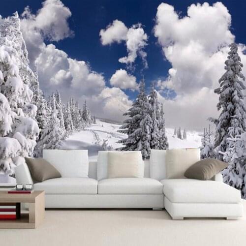 Custom Photo Wallpaper Winter Snow Landscape Forest Wall Mural Wall Decorations Living Room Sofa TV Wallpaper Mural De Pared 3D
