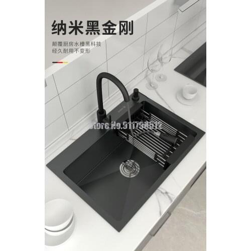Black Nano Sink Single Tank Household Handmade Vegetable Sink Kitchen 304 Stainless Steel Sink Basin