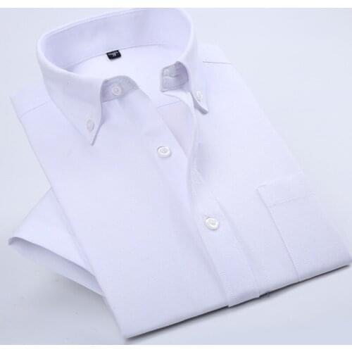 Oxford Summer Short Sleeve Mens Casual Dress Shirt 2021 Slim Fit Male Business Button Down Shirts For Men Blue Pink Gray White