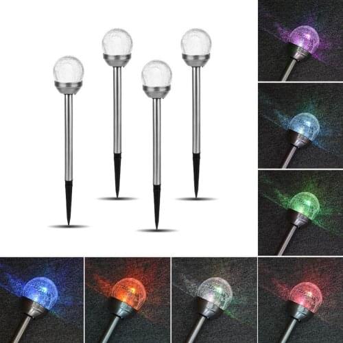 Glass Ball Solar Garden Lights, 1 /4Pack Crack Glass Globe Solar Lights Outdoor Waterproof LED Solar Lamp with 7 Color Changing